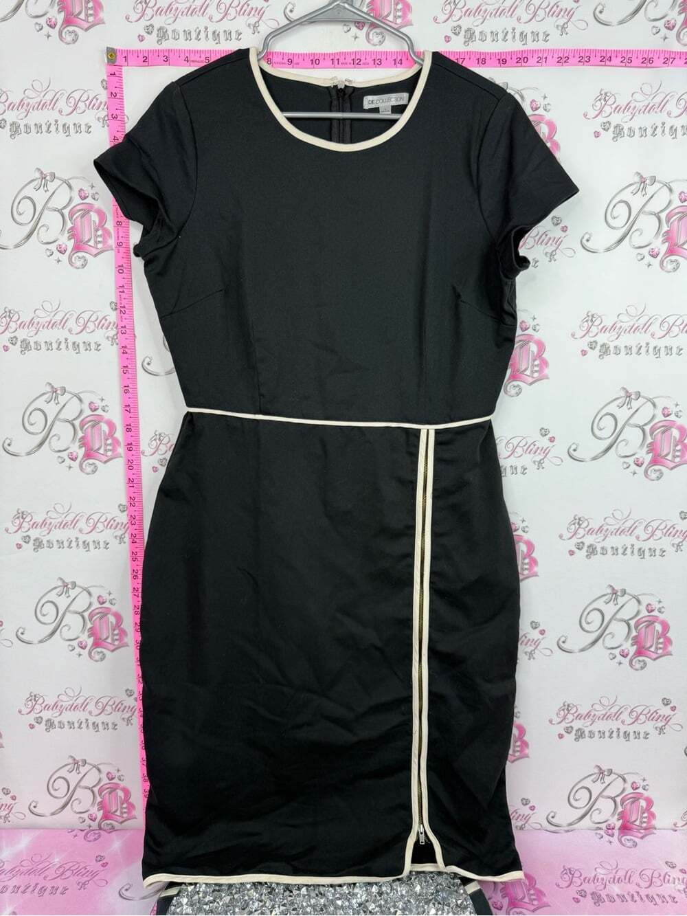 De collection Black Midi Dress with Cream Piping by White House Black Market